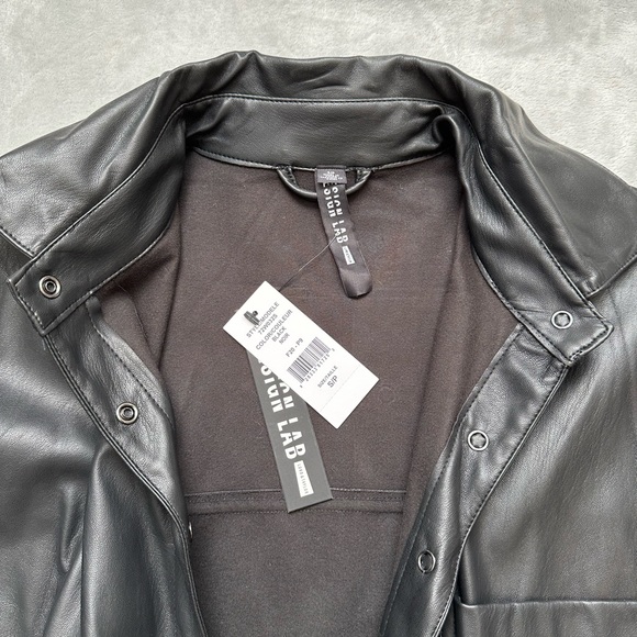 Faux (Vegan) Leather Black Shirt Dress, Relaxed Fit, Size S - Picture 4 of 8